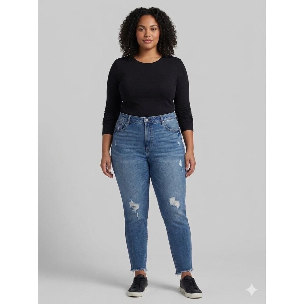 KUT From The Kloth Jeans Womens 22W Blue High Rise Boyfriend Distressed Raw Hem